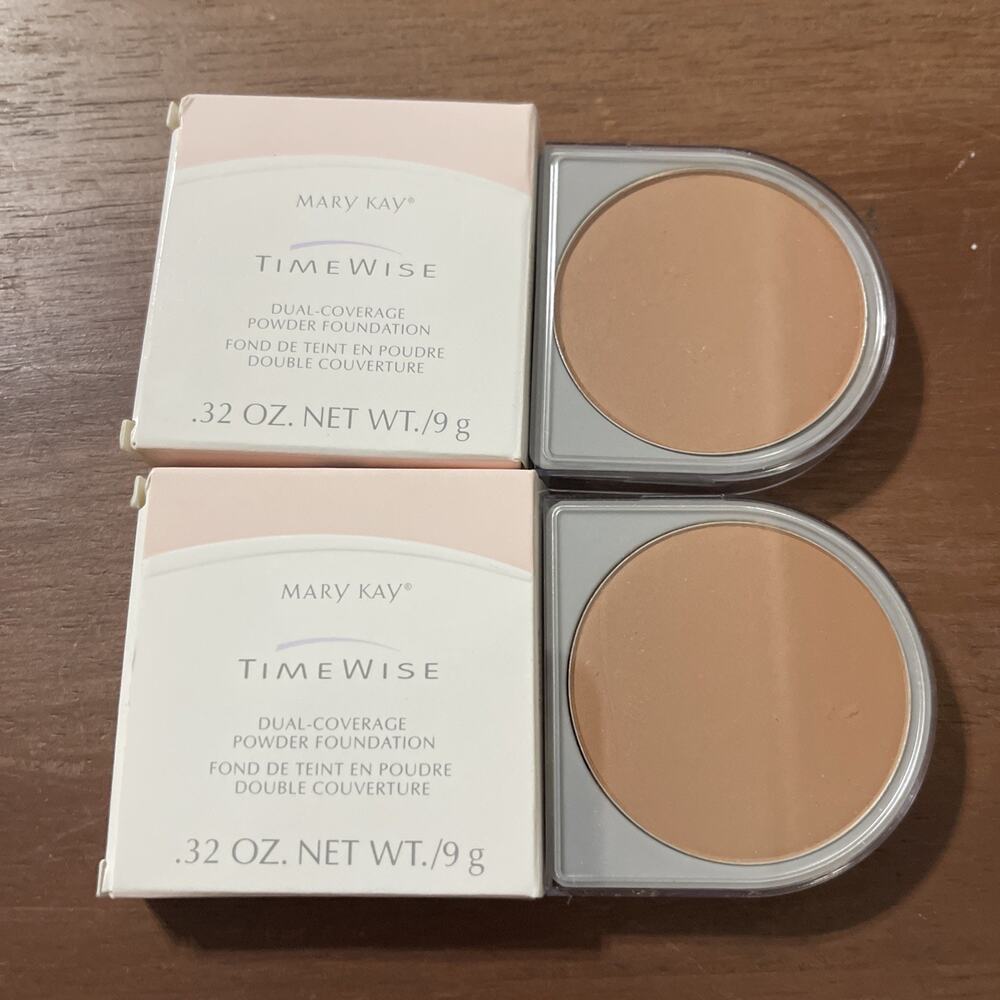 2-Mary Kay TimeWise Dual Coverage Powder Foundation Bronze 607 #8930 0.32 oz NOS